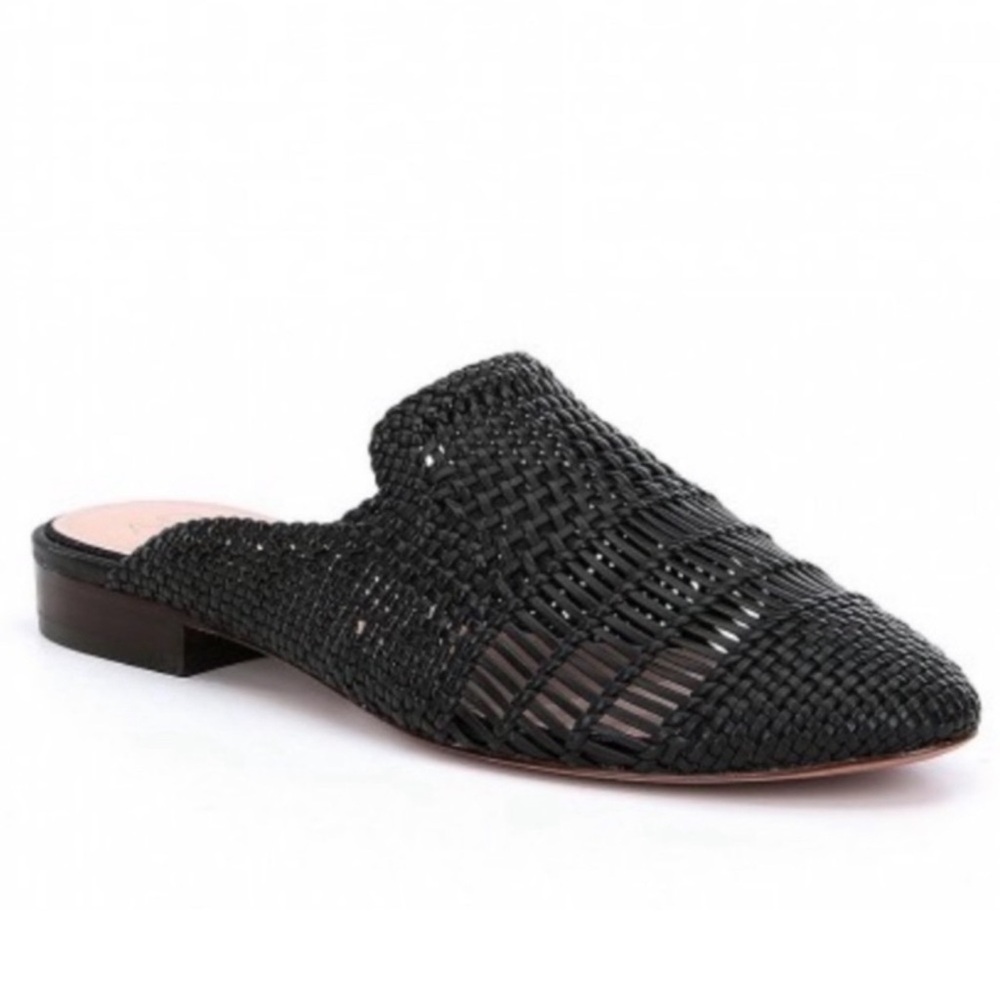AD & Daughters Black Brookshire Dress Leather Woven Slip On Mules Size 6.5
